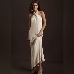 BHLDN Ruby Twist Halter Satin Gown Champagne Size 6